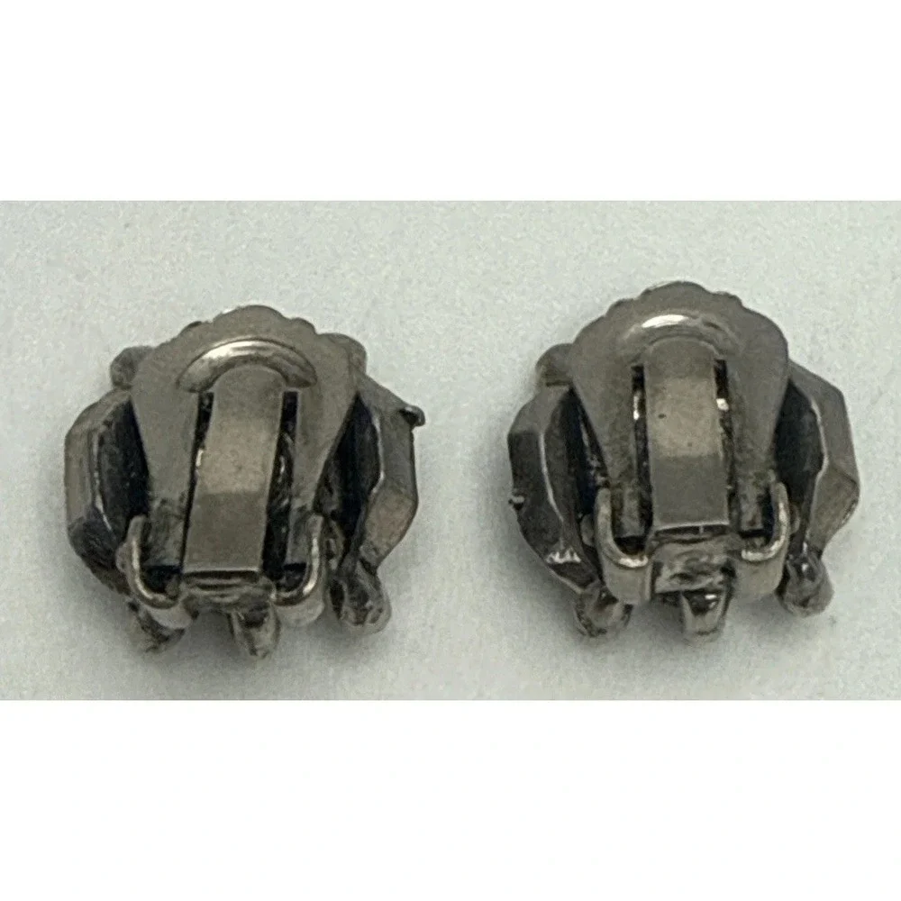 Vintage Southwestern Style Faux Turquoise Clip On Earrings Silver Tone Textured